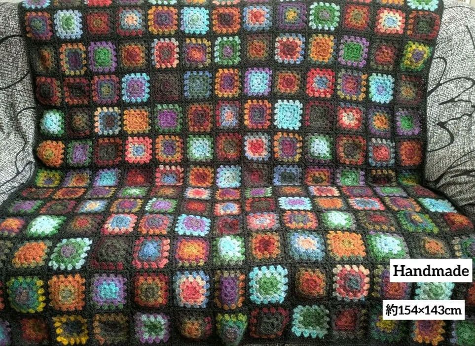 手編み　マルチカバー　こたつカバー　レトロポップ　ベッドカバー　アジアン雑貨
