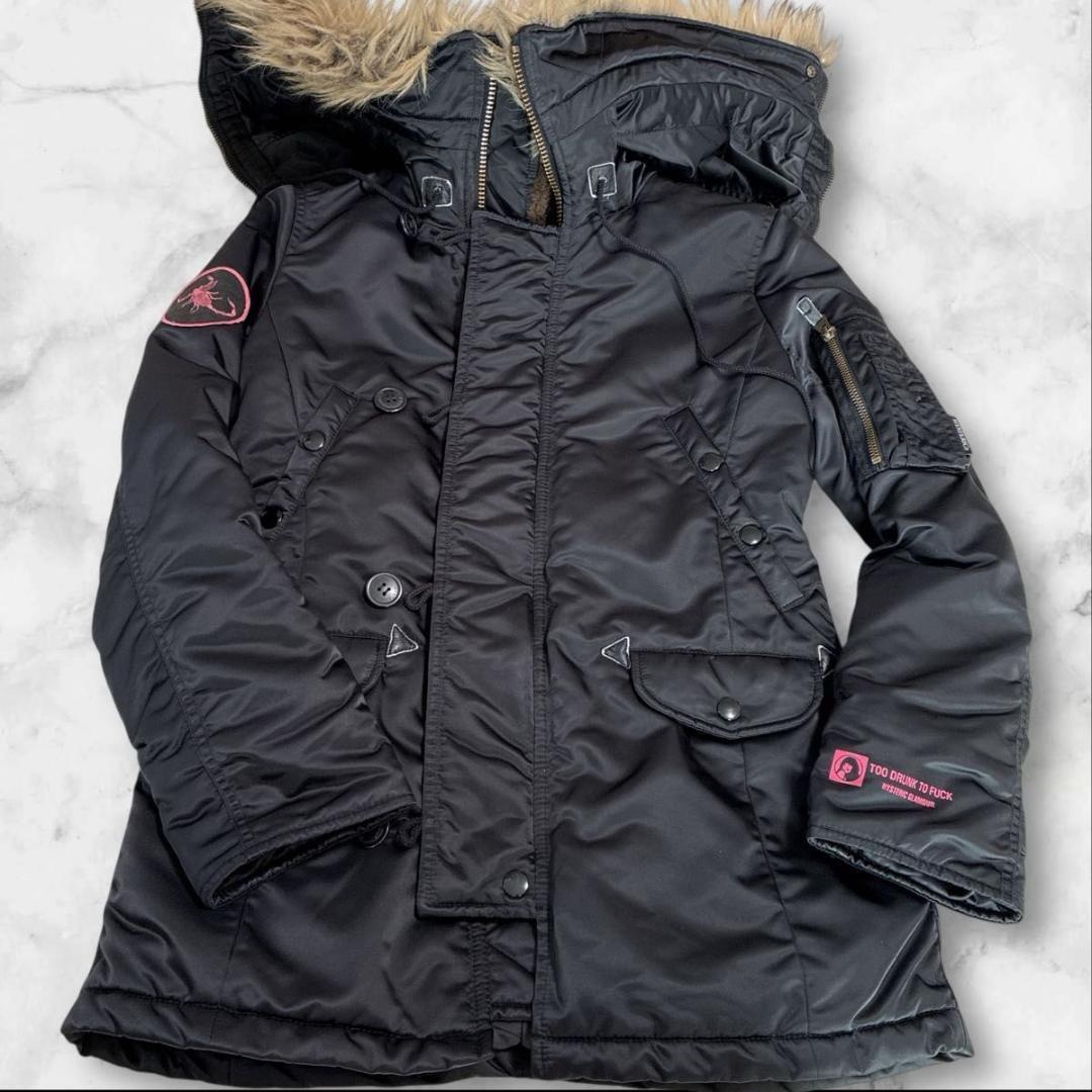 ヒステリックグラマー　モッズコート　N-3B ファー 　ワッペン　フードジップ