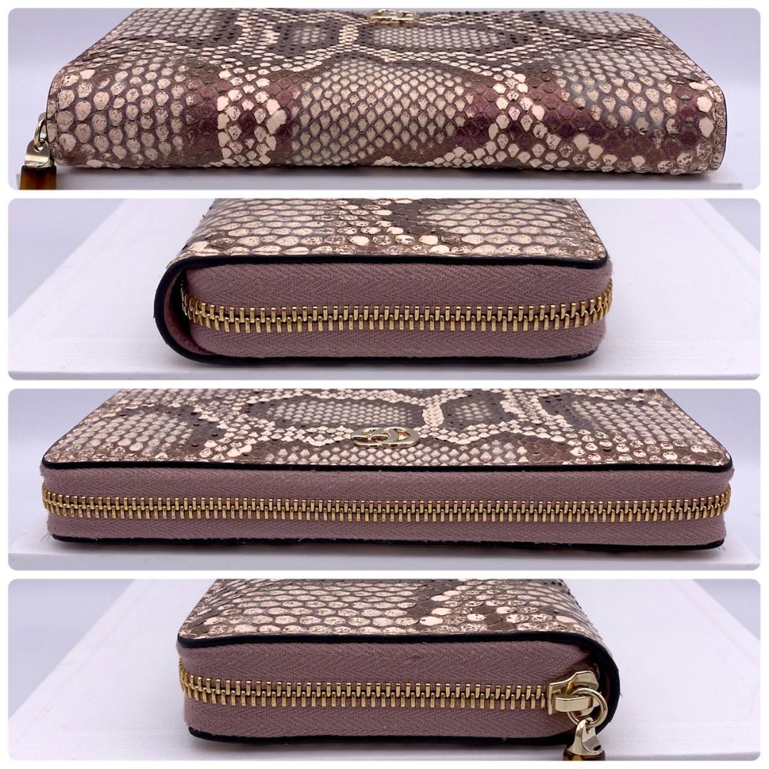 美品 GUCCI グッチ バンブー ラウンドジップ パイソン 長財布 ピンク