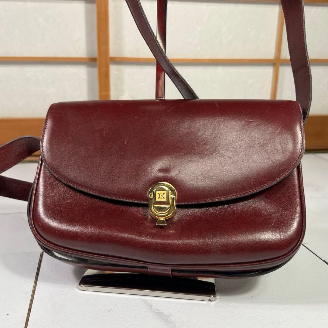 セリーヌ トリオンフ ショルダーバッグ カーフレザー ロック金具 ボルドー