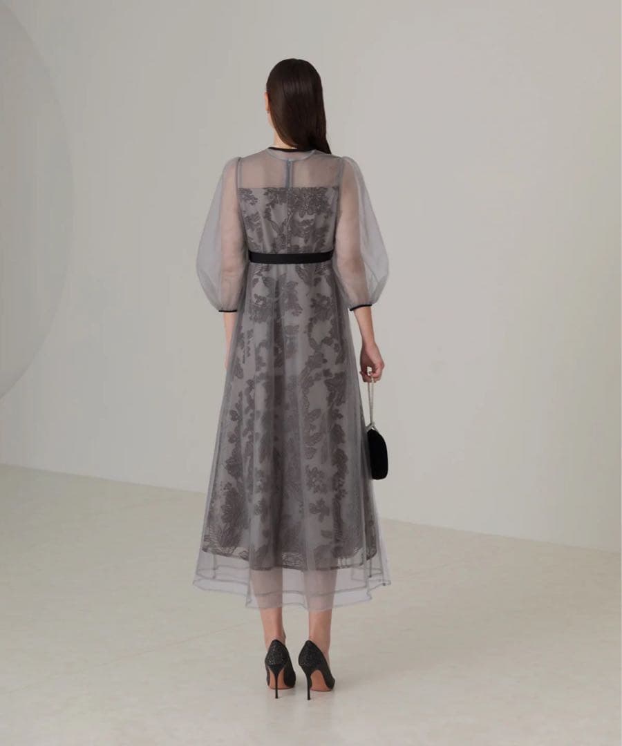 Leja チュールパイピングリーフベルトAラインドレスワンピース