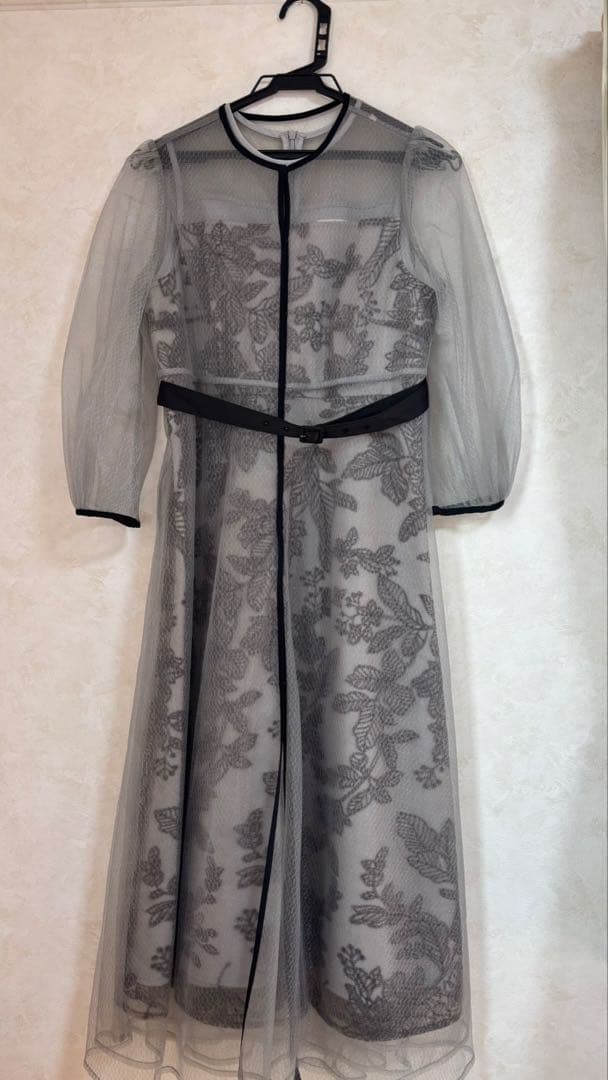 Leja チュールパイピングリーフベルトAラインドレスワンピース