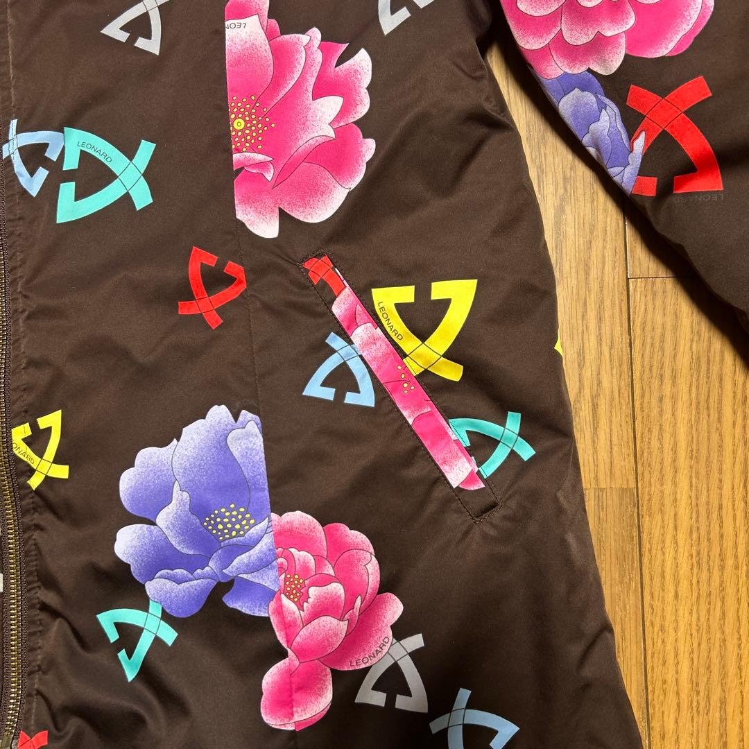 【美品】レオナール リバーシブル 中綿ジャケット ブルゾン花柄/ブラウン 42