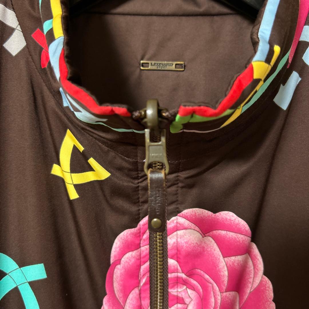 【美品】レオナール リバーシブル 中綿ジャケット ブルゾン花柄/ブラウン 42