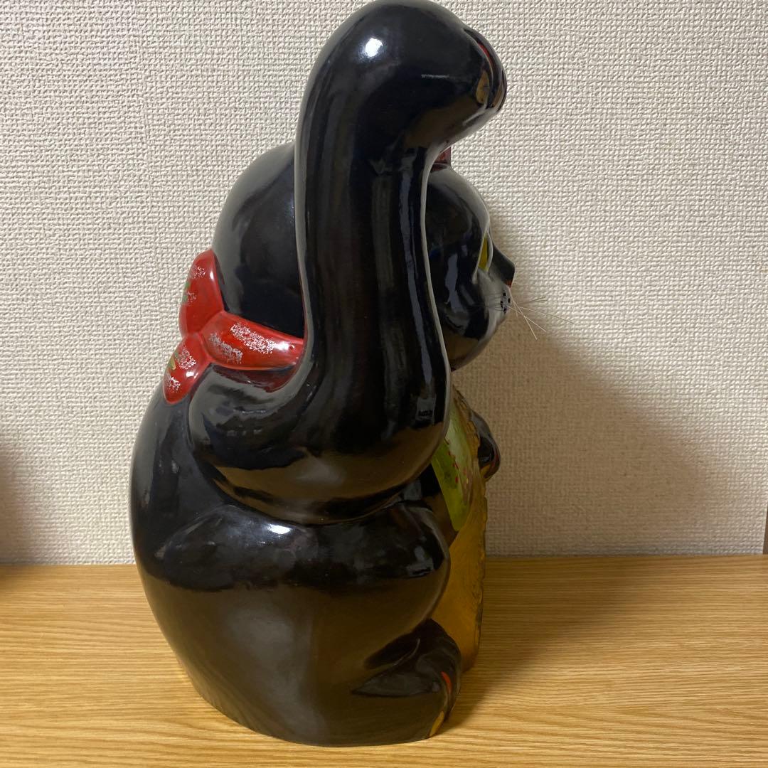 【特大】黒招き猫　開運黒手長小判猫（右手）10号　高さ35cm 黒猫　貯金箱