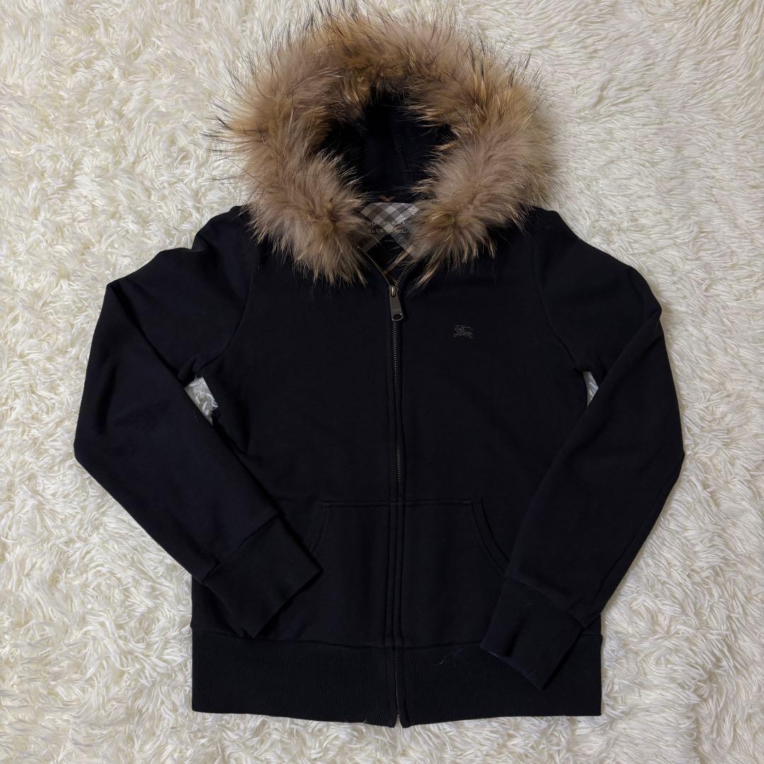 【希少】バーバリーブルーレーベル ラクーンファー パーカー ホース刺繍 黒 M