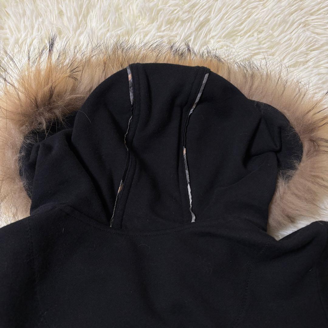 【希少】バーバリーブルーレーベル ラクーンファー パーカー ホース刺繍 黒 M