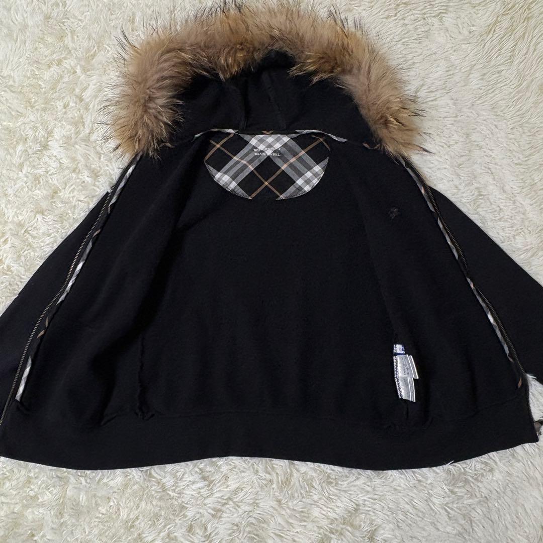 【希少】バーバリーブルーレーベル ラクーンファー パーカー ホース刺繍 黒 M