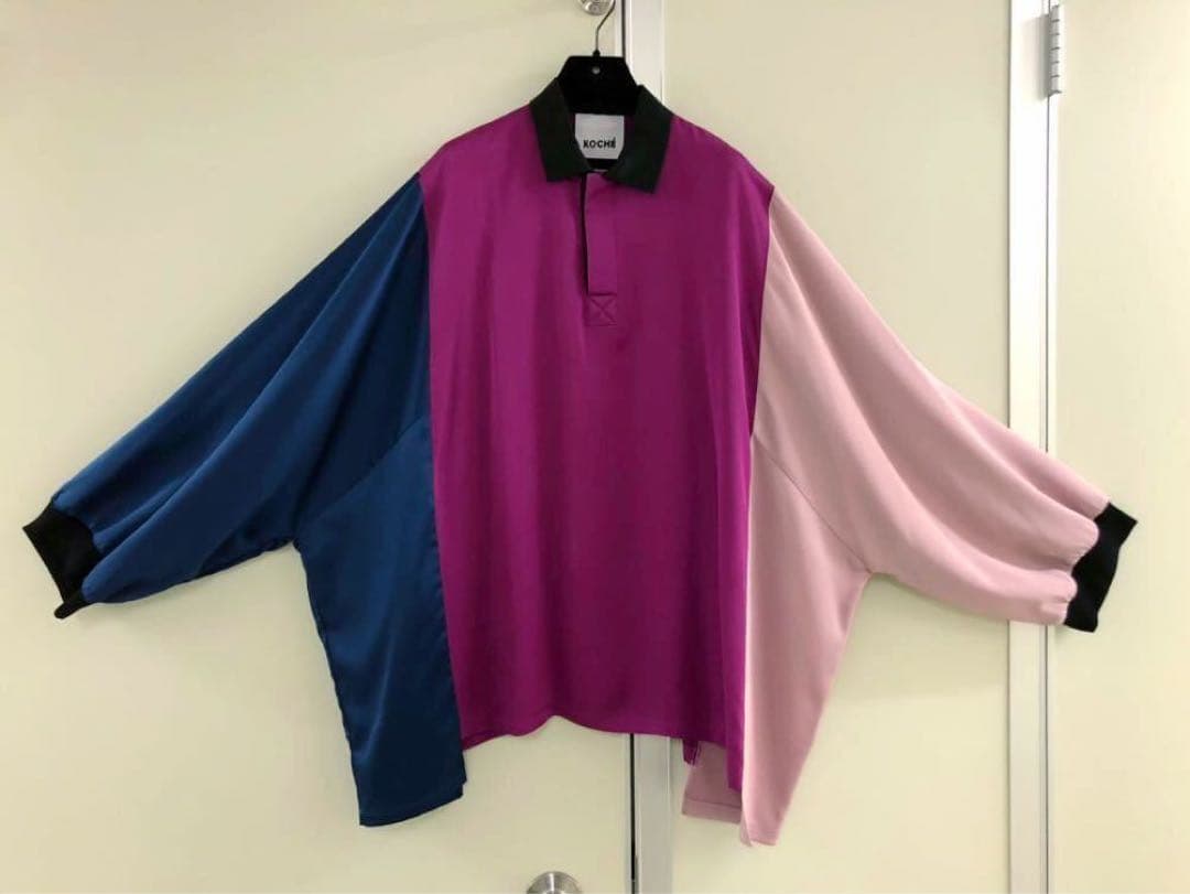 【KOCHE】SILKカラーブロック パッチワーク オーバーサイズ ポロシャツ