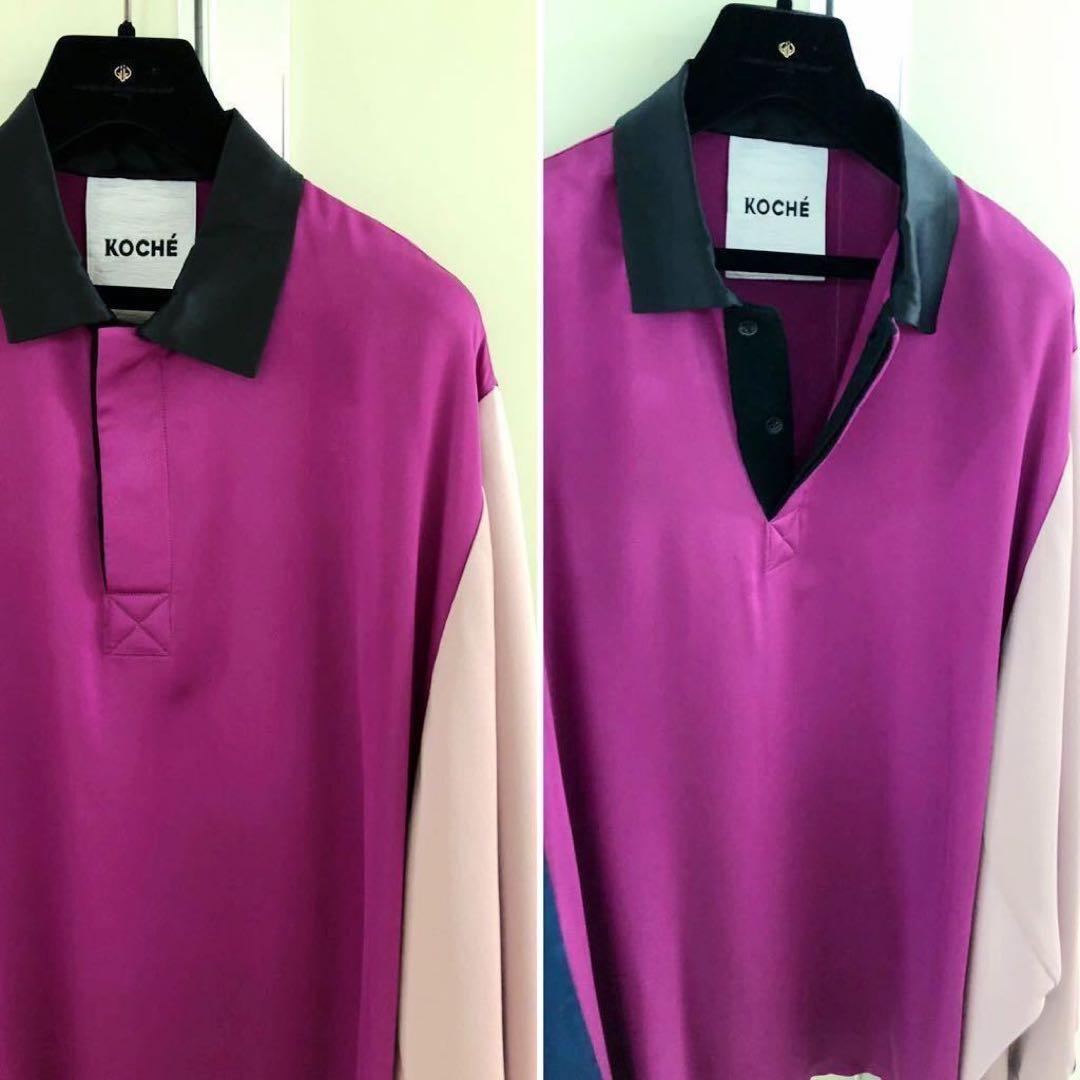 【KOCHE】SILKカラーブロック パッチワーク オーバーサイズ ポロシャツ