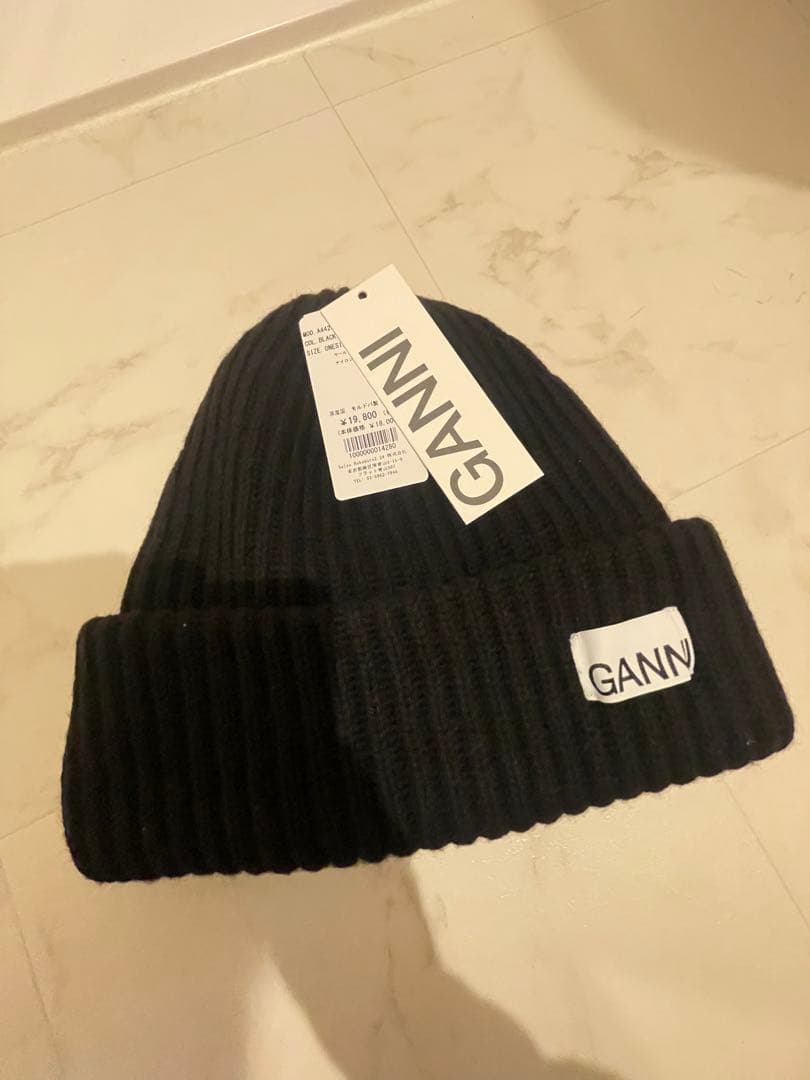 GANNI ブラック ニット帽 未使用タグ付き ユニセックス
