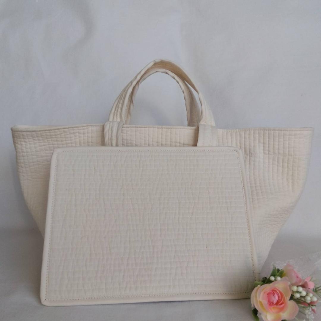 ファスナー 底板ポリ☆トートバッグWハンドル☆ ミルクティー ヌビバッグ