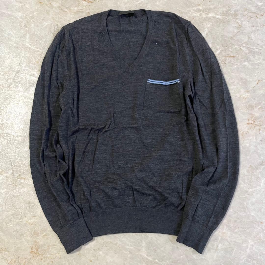 PRADA プラダ ウール 長袖 Ｖネック ニットカットソー セーター 48