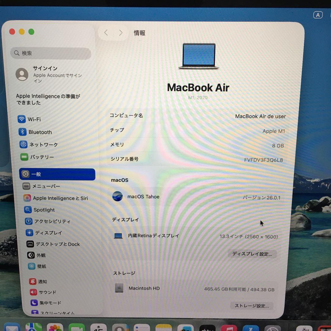 美品MacBookAir 2020 M1 A2337 SSD500GB 8GB