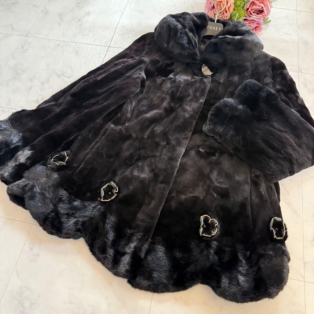 コペンハーゲン エンバ 花モチーフ スカラップ ブラックミンク 毛皮ファーコート