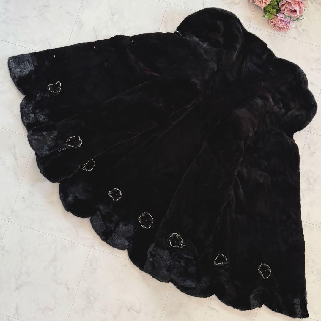 コペンハーゲン エンバ 花モチーフ スカラップ ブラックミンク 毛皮ファーコート