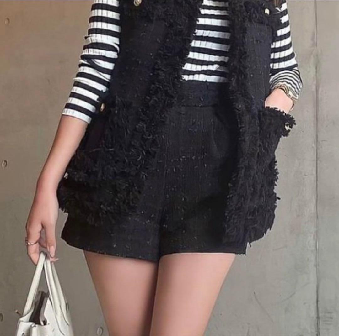 sheller シェリエ 黒 フリンジデザイン ショートパンツ S