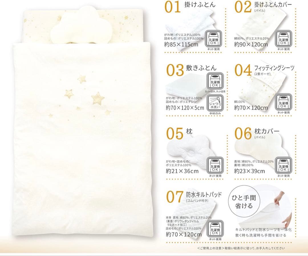 サンデシカ レギュラーサイズ ベビーミニふとん7点セット