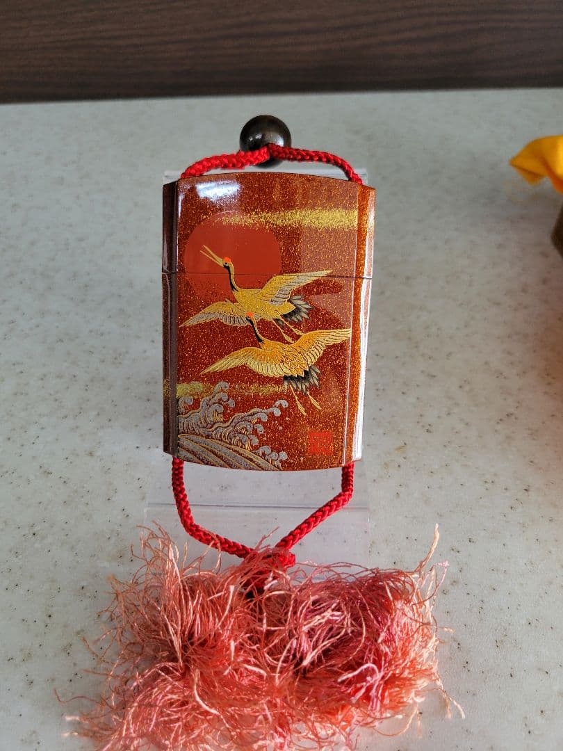 ぽん太郎柳山作　鶴時絵　印籠　印籠　中古