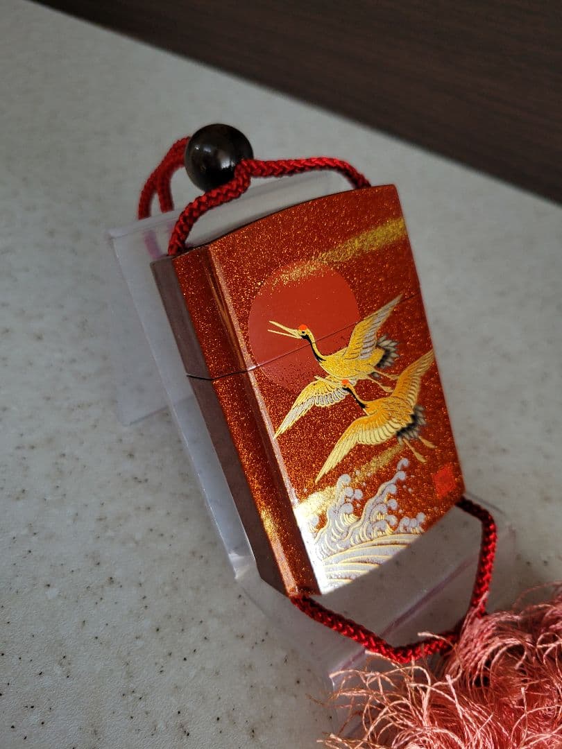 ぽん太郎柳山作　鶴時絵　印籠　印籠　中古