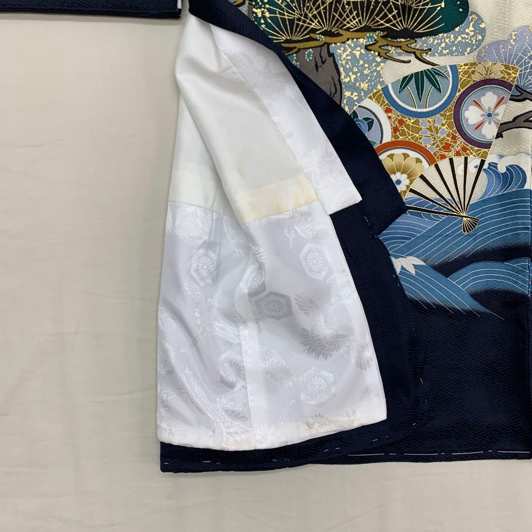 新品正絹産着祝着京友禅伝統工芸、本金、特選大鷹と祝大王松波古典文 　しつけ糸付き