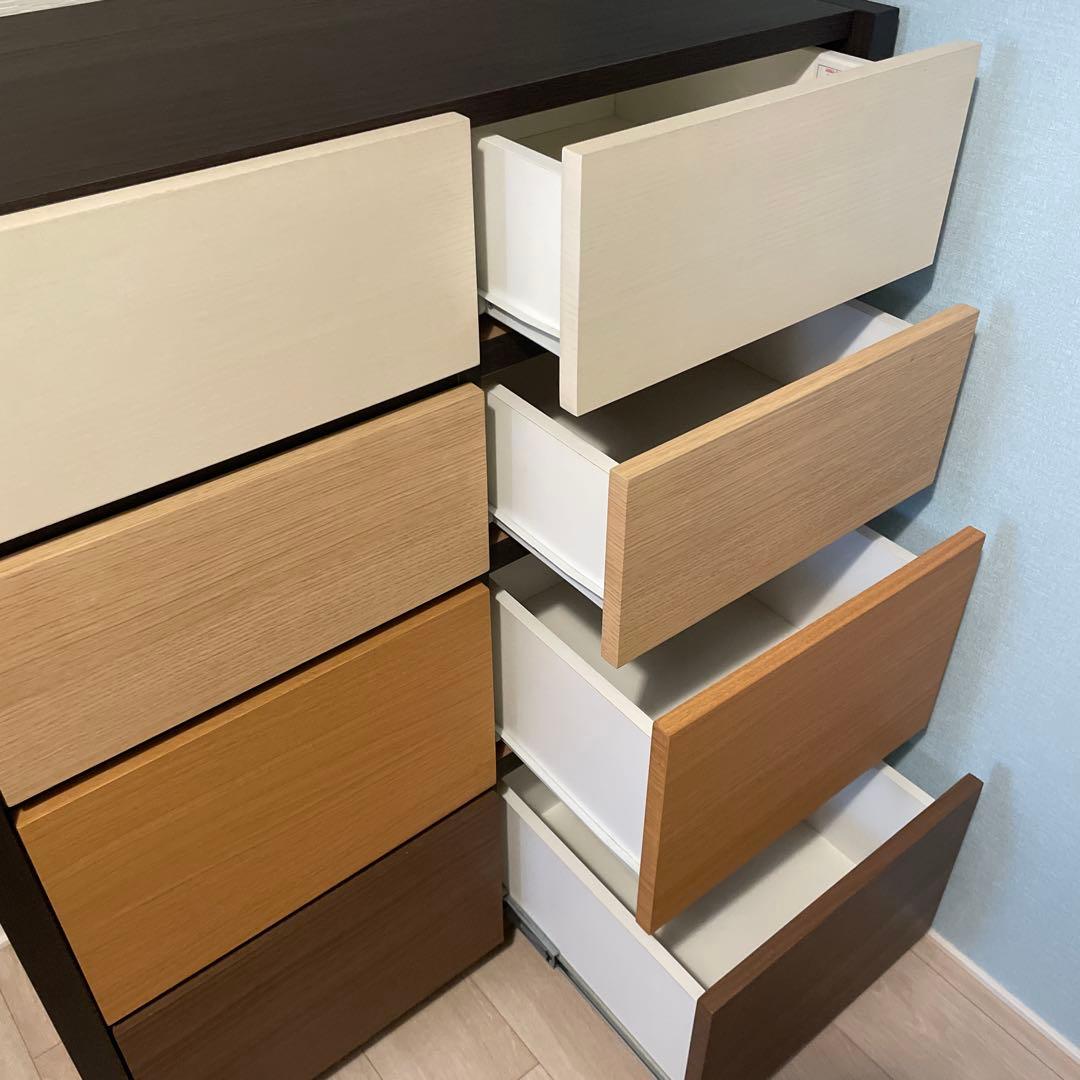 ニトリ　4段チェスト　木目　レール　引き出し　ブラウン