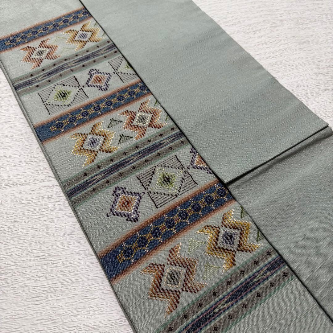 m-52 沖縄県指定無形文化財 読谷山花織 本場琉球 名古屋帯 正絹 極美品