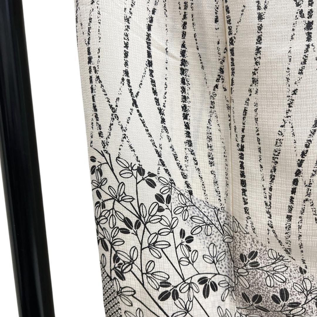 作家もの　付け下げ　モノトーン　よろけ　縦縞　網目地紋　着物　114b d ms