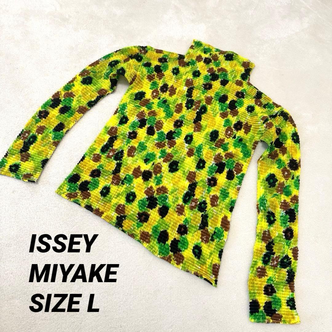 極美品✨ISSEY MIYAKE プリーツ　総柄　長袖　ハイネック　トップス