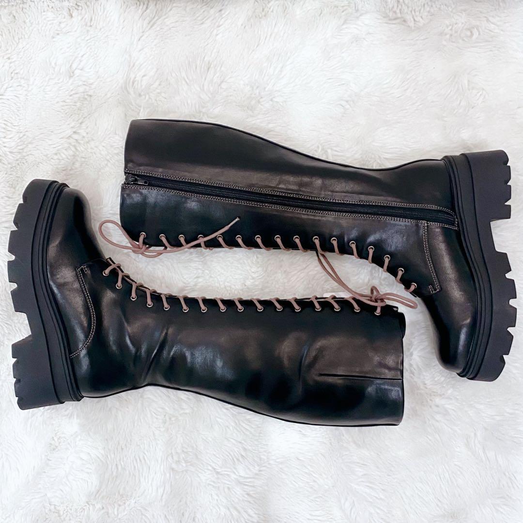 【新品・タグ付・厚底】by あしながおじさん レースアップロングブーツ L