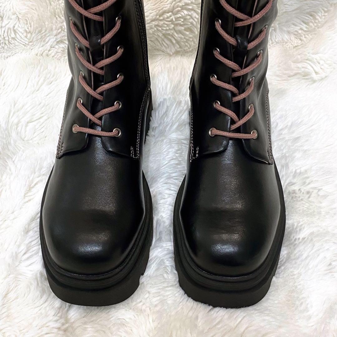 【新品・タグ付・厚底】by あしながおじさん レースアップロングブーツ L