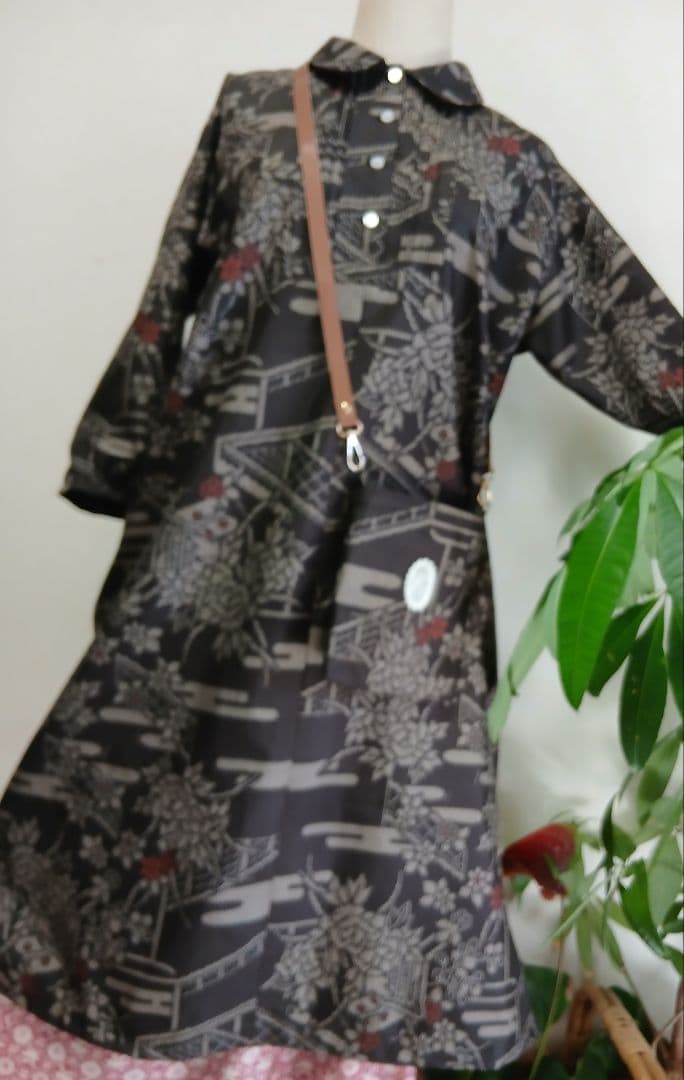 着物リメイク★本場大島紬★ワンピース&ポシェット