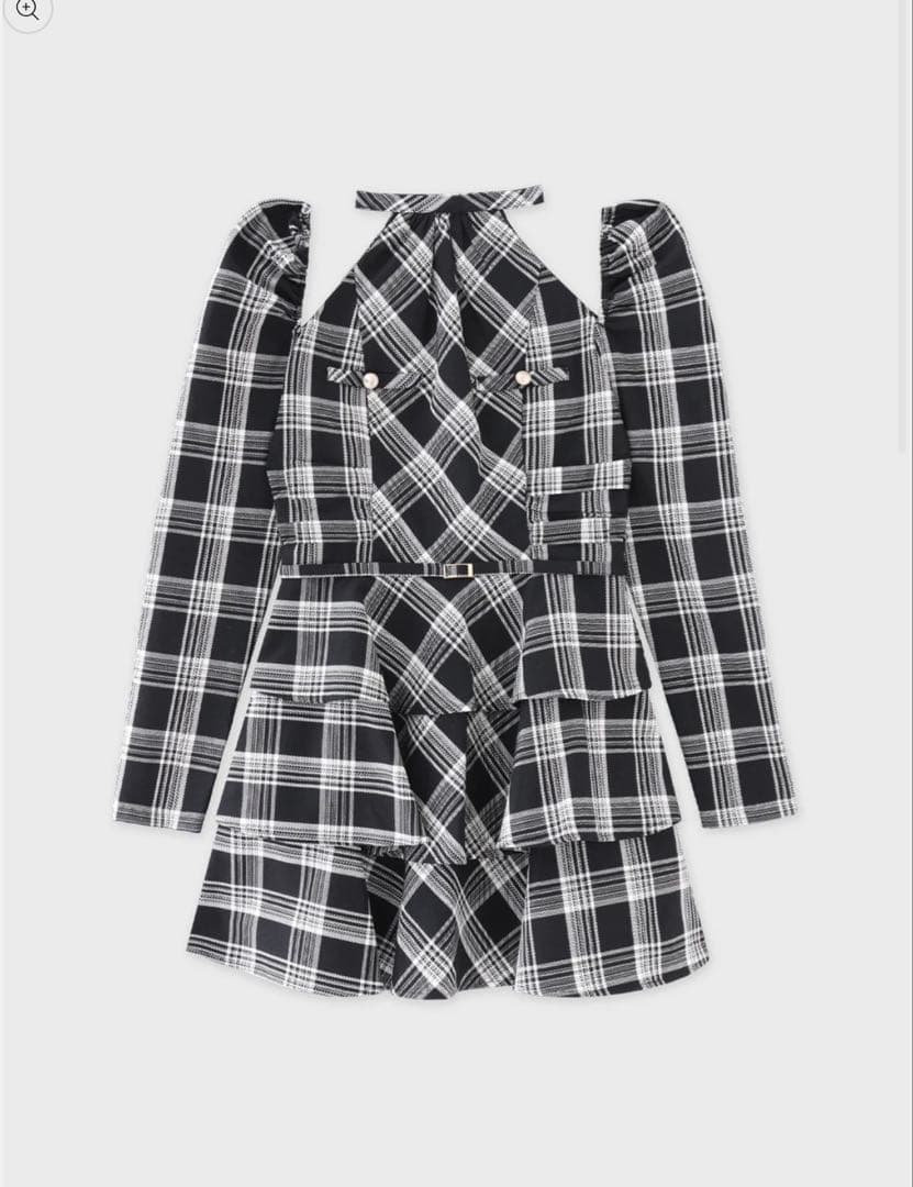 ワンピース mmeeme Sleeve halter check mini onepiece