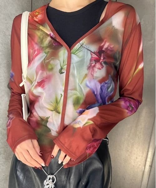 2WAY SMOKE FLOWER SHEER TOP　ameri