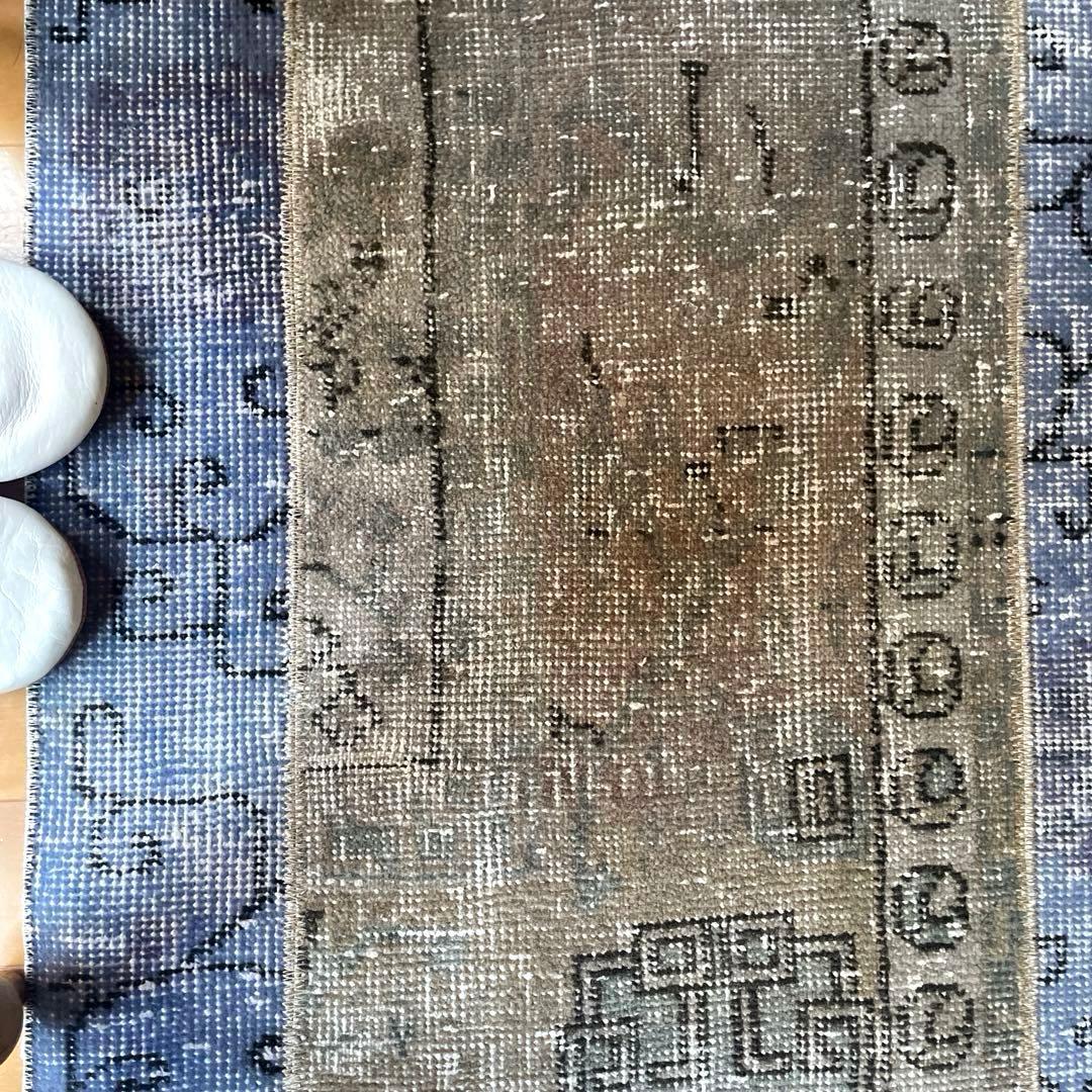 58×82 パッチワークオーバーダイ　ブルー×グレイ　トルコヴィンテージラグ