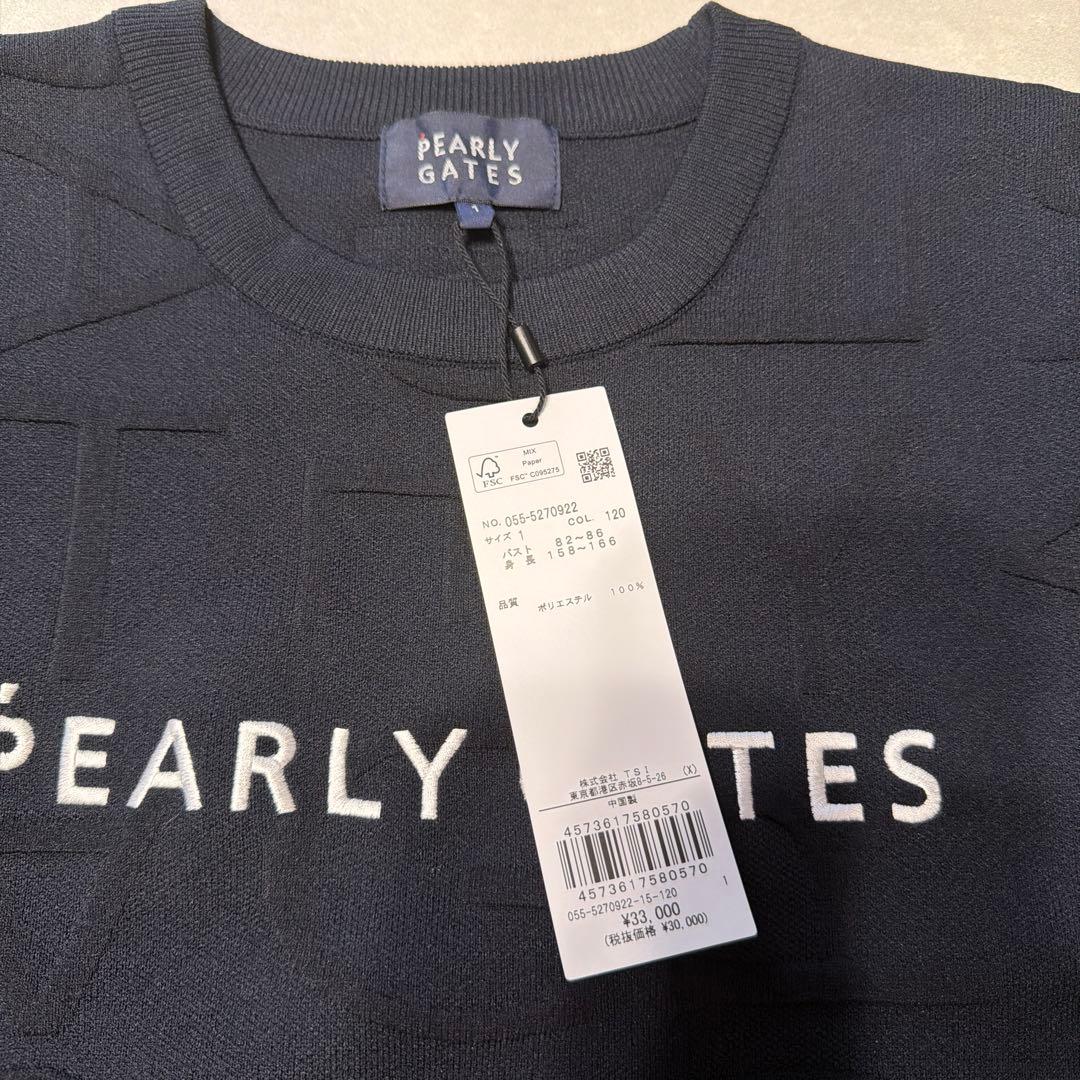 パーリーゲイツ　クルーネック 総柄ロゴニット　ネイビー サイズ1