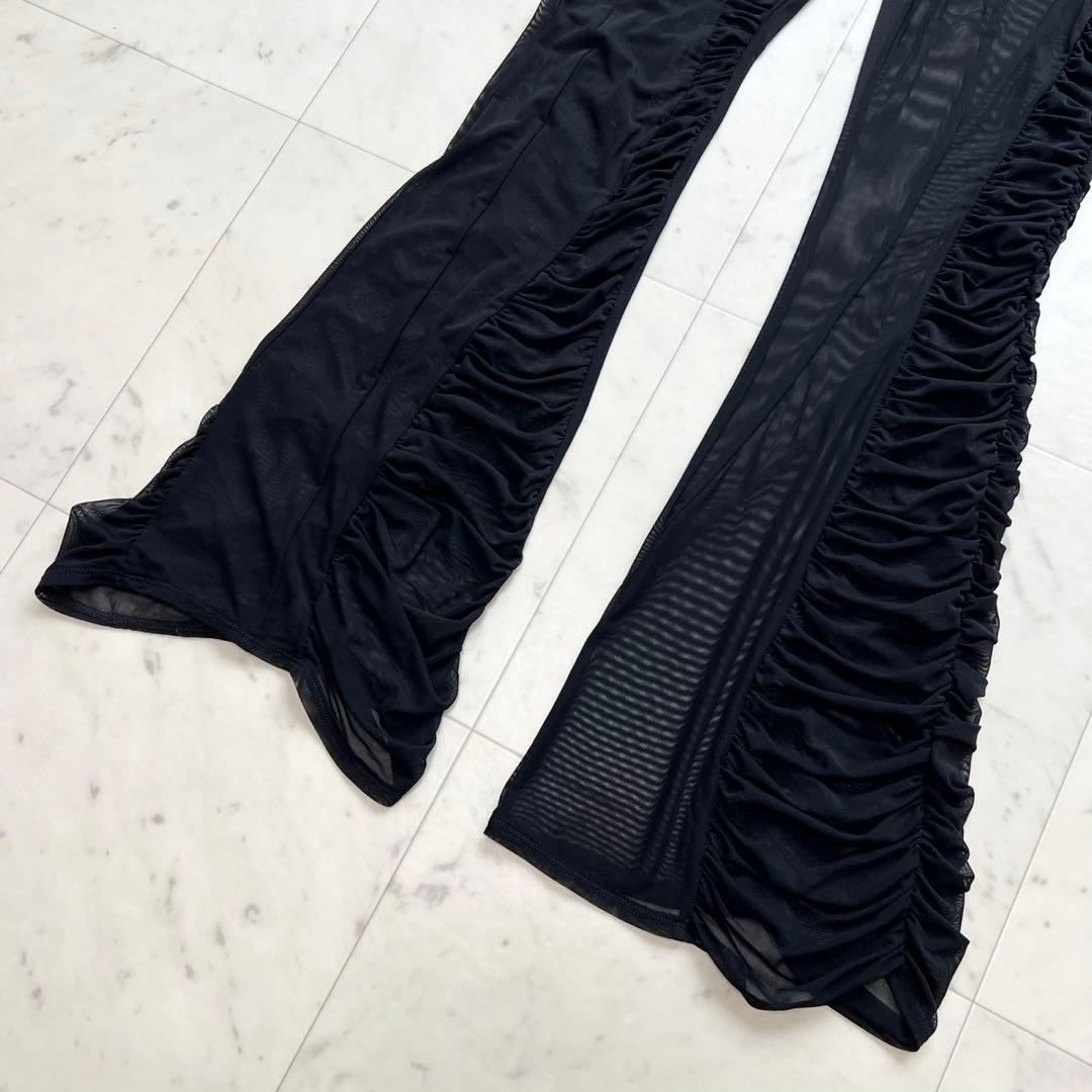 DIDU 2021 メッシュフレアパンツ レギンス アシメギャザーデザイン