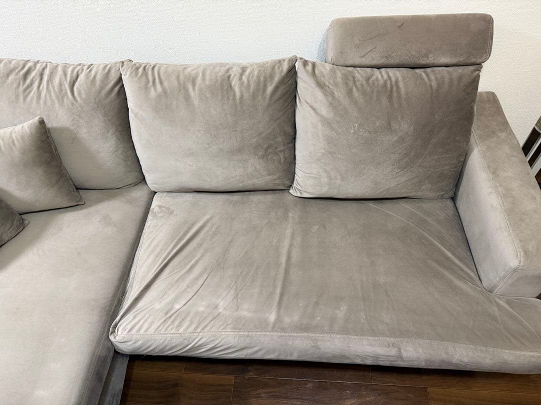 LOWYA グレー L字型ファブリックソファ