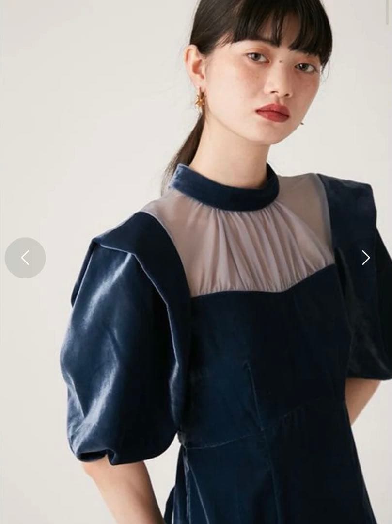 【お値下げ中】LILY BROWN シアーネックベロアドレス　0サイズ