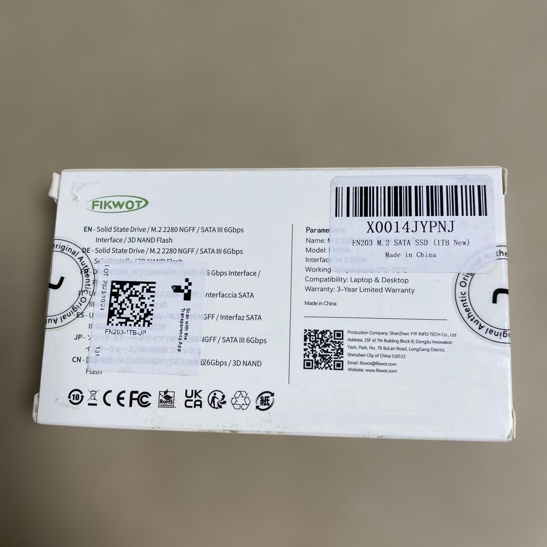 内蔵型SSD FIKWOT FN203 M.2 2280 SATA 1TB SSD