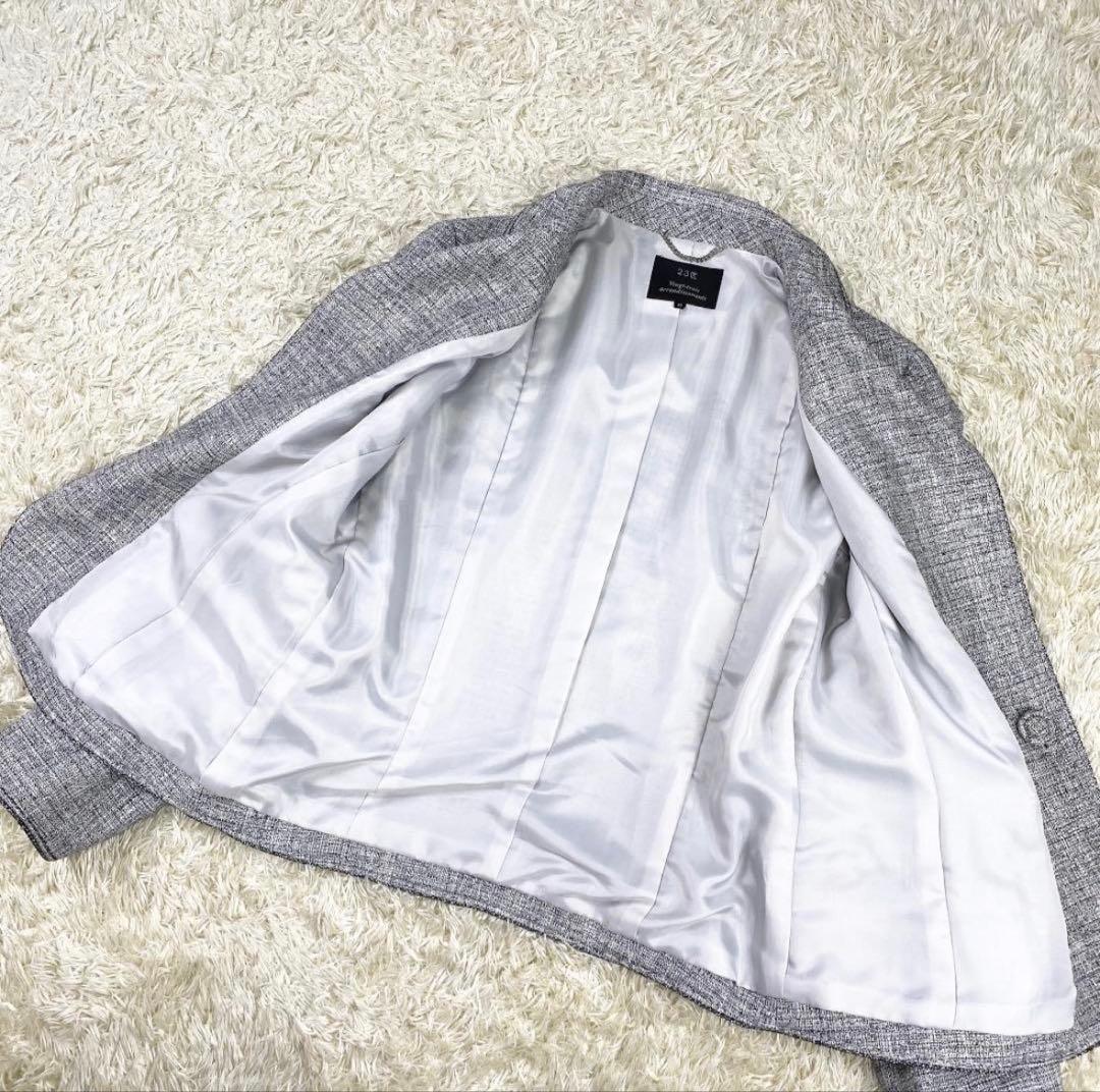 美品 23区 ワンピースセットアップ ラメツイード ビジューボタン 40 グレー