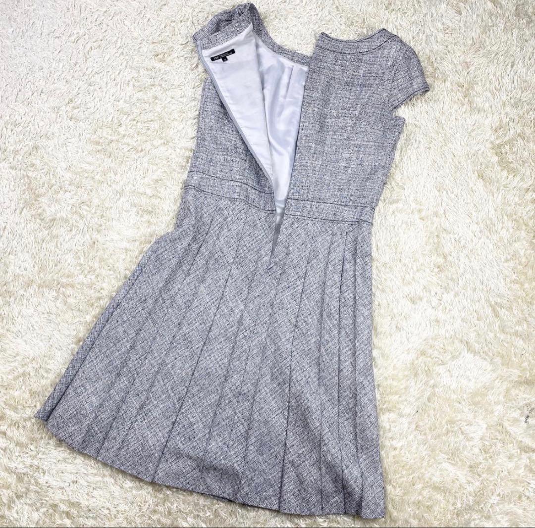 美品 23区 ワンピースセットアップ ラメツイード ビジューボタン 40 グレー