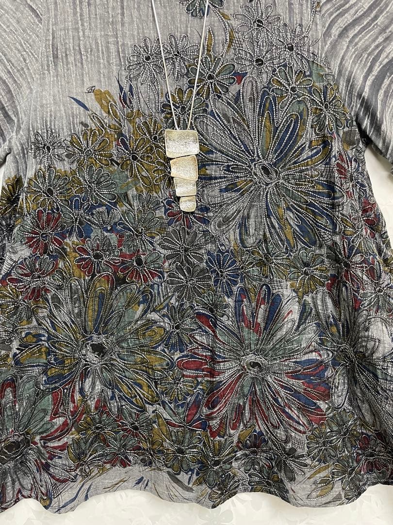 花938新品koibitomisaki 綿麻 刺繍付きAラインTU/951