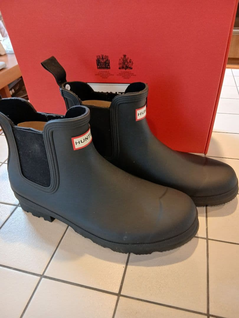 HUNTER ブラック レインブーツ チェルシーサイドゴア