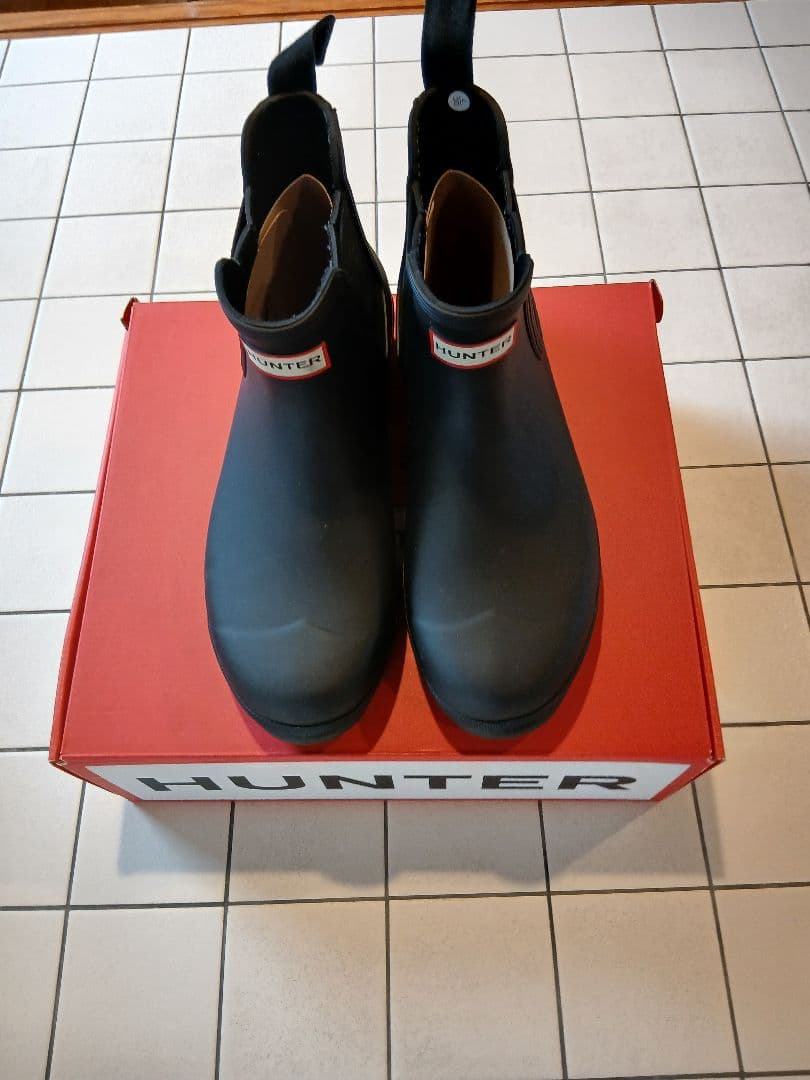 HUNTER ブラック レインブーツ チェルシーサイドゴア