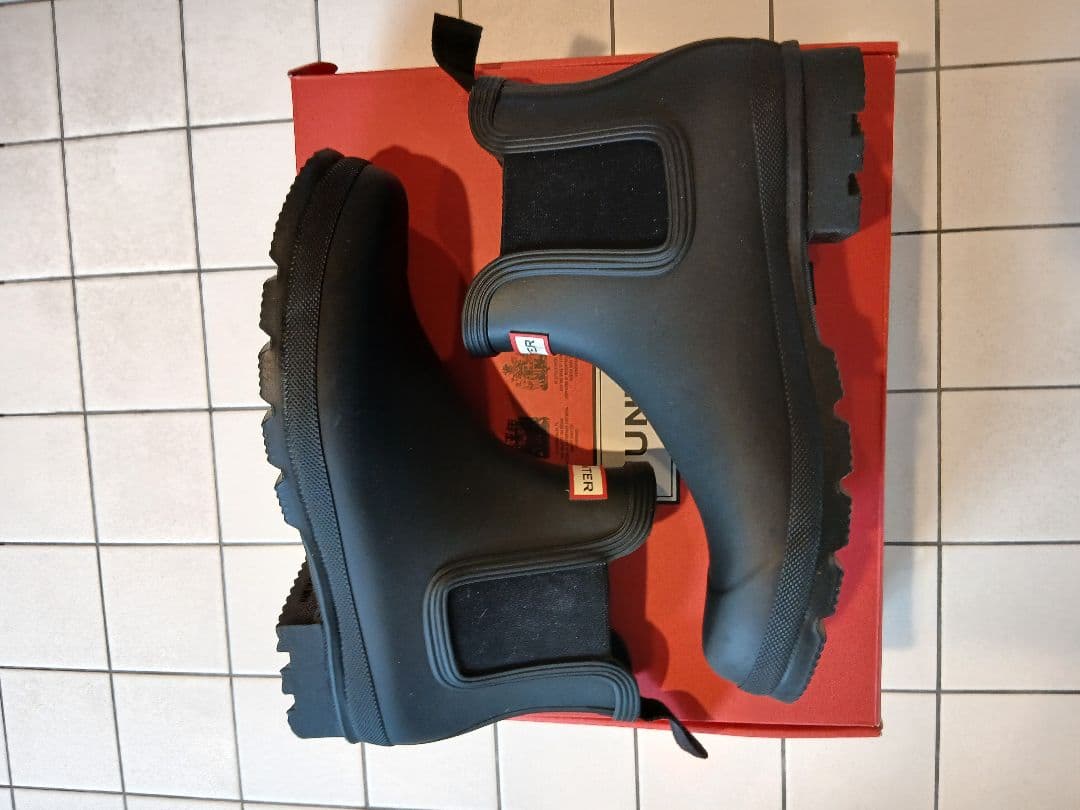 HUNTER ブラック レインブーツ チェルシーサイドゴア