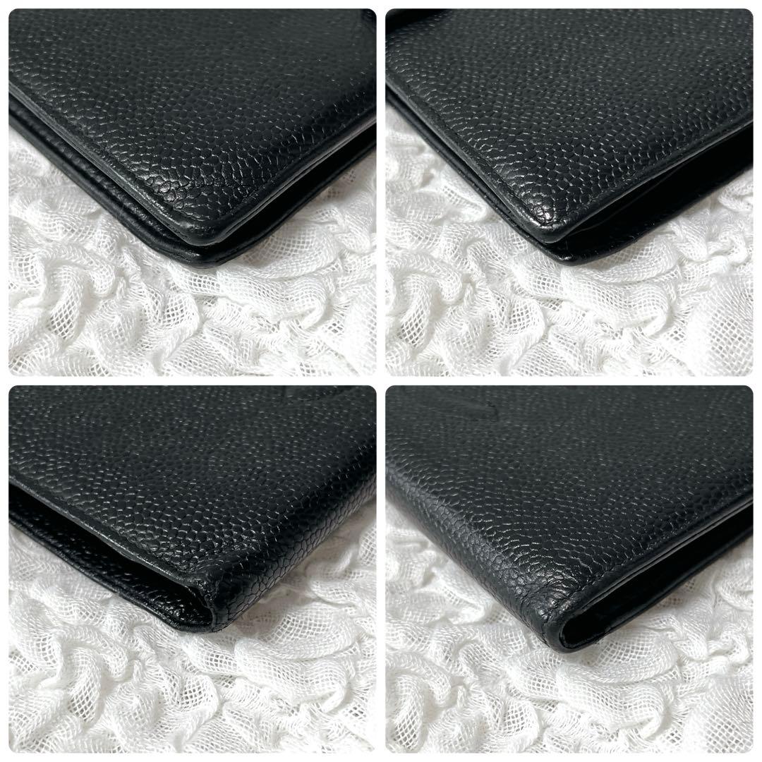 キャビアスキン　がま口　CHANEL レザー 長財布　フラップ　二つ折り　ココ