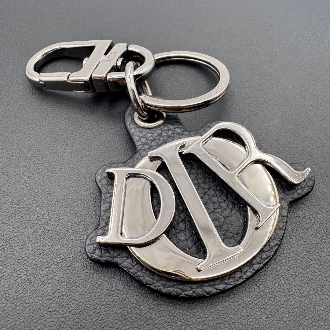 希少 Dior ディオール ロゴ キーリング チャーム 黒 シルバー