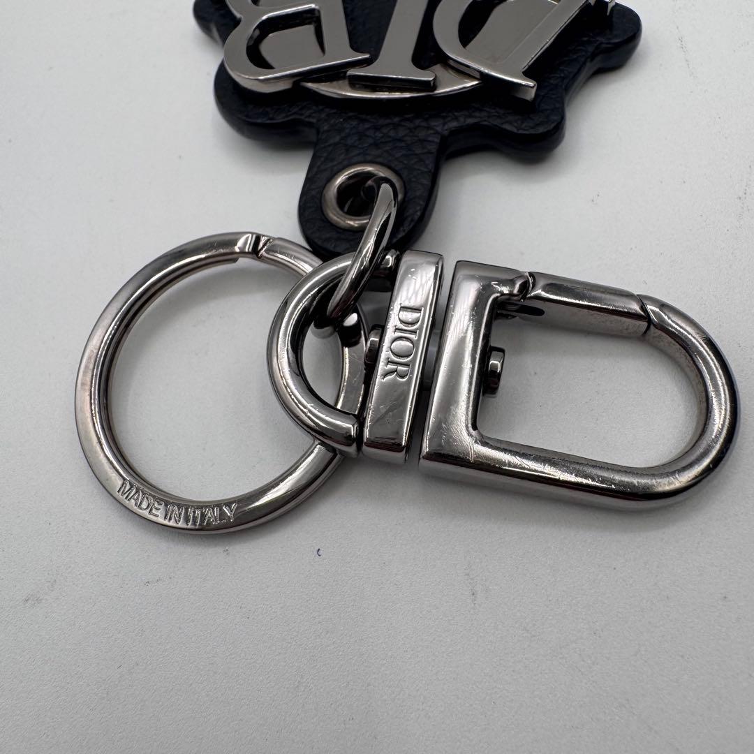 希少 Dior ディオール ロゴ キーリング チャーム 黒 シルバー