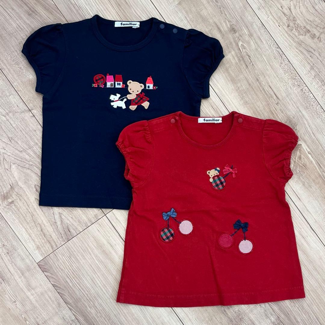 ファミリア＊familiar 90cm 刺繍フリル袖Tシャツ2枚セット